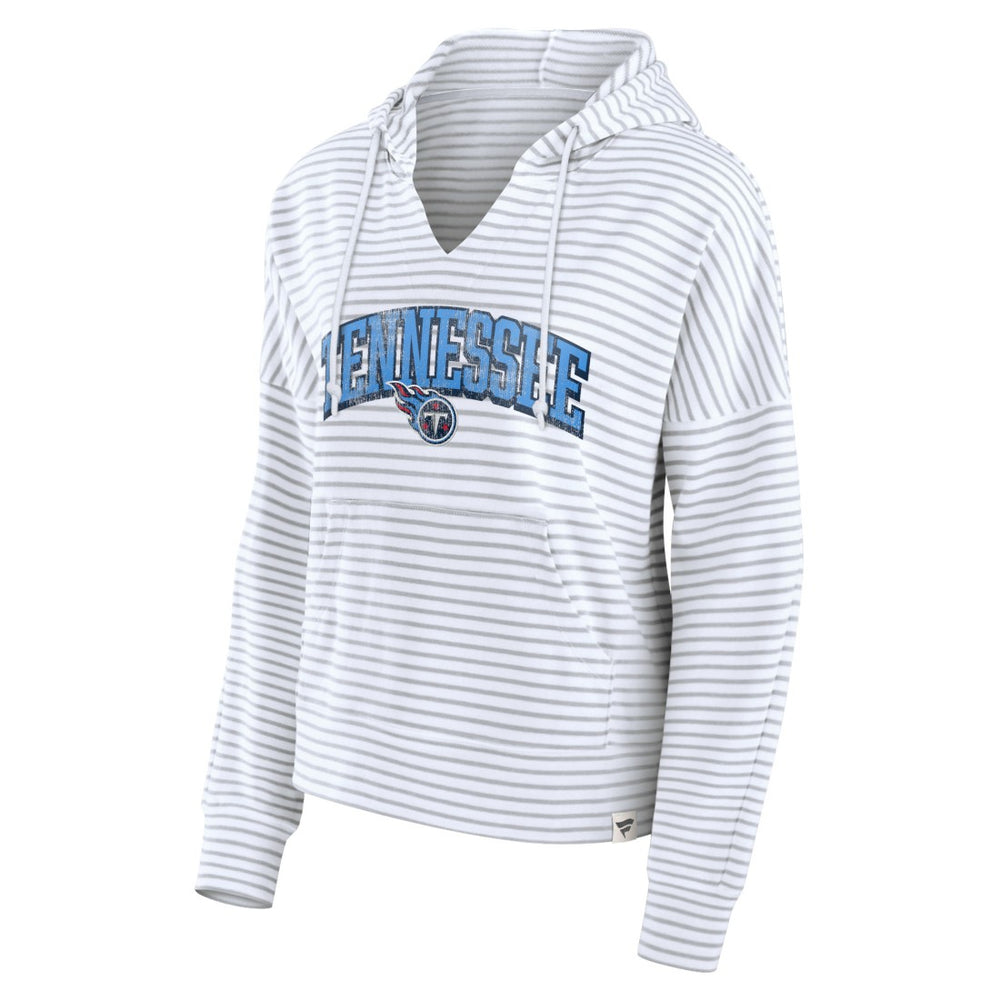 Tennessee Titans Women's Striped Notch Neck Pullover Hoodie White/Gray - Fanatics