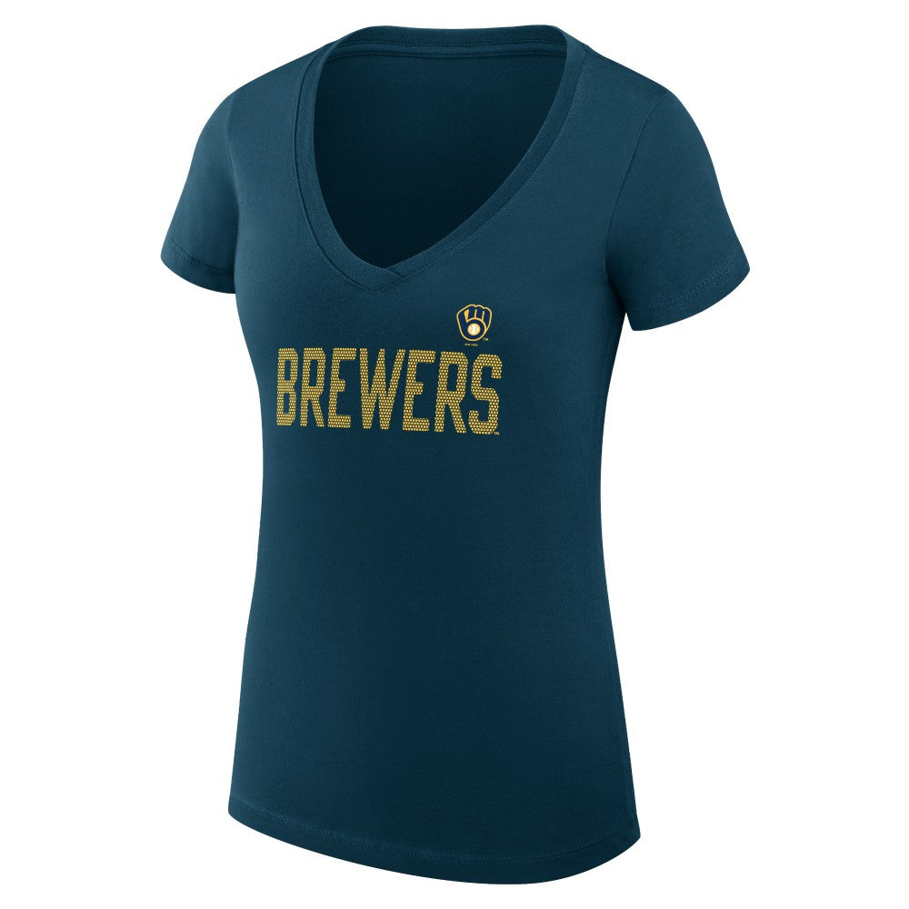 Milwaukee Brewers G-III 4Her by Carl Banks Women's Super-Slim Fit Lightweight Dot Print V-Neck T-Shirt for sale