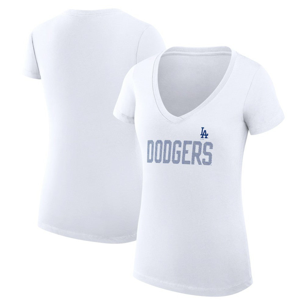 Los Angeles Dodgers G-III 4Her by Carl Banks Women's Super-Slim Fit Lightweight Dot Print V-Neck T-Shirt Lifestyle