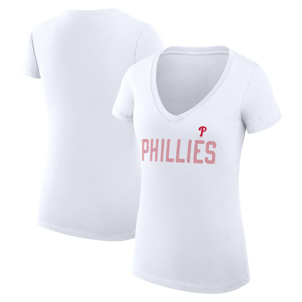 Philadelphia Phillies G-III 4Her by Carl Banks Women's Super-Slim Fit Lightweight Dot Print V-Neck T-Shirt Lifestyle