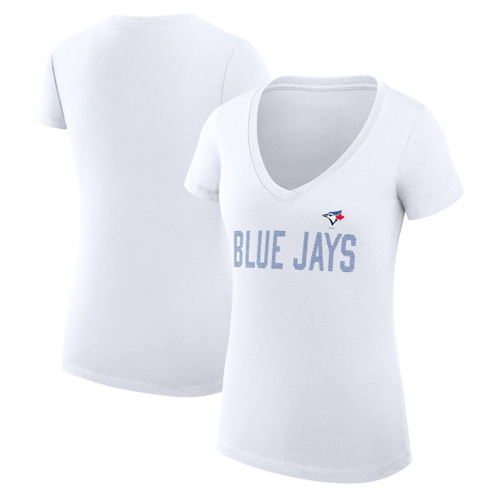 Toronto Blue Jays G-III 4Her by Carl Banks Women's Super-Slim Fit Lightweight Dot Print V-Neck T-Shirt On Sale