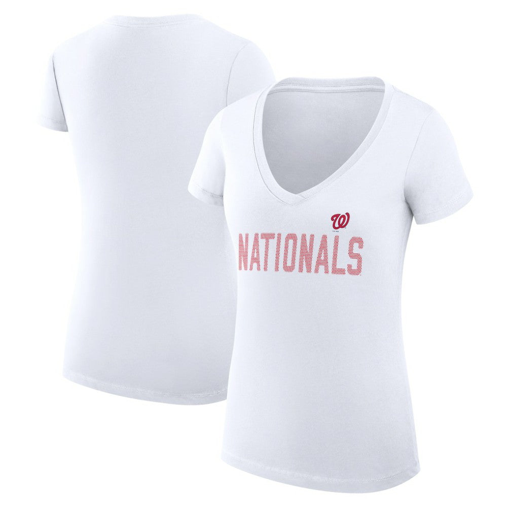 Washington Nationals G-III 4Her by Carl Banks Women's Super-Slim Fit Lightweight Dot Print V-Neck T-Shirt Lifestyle