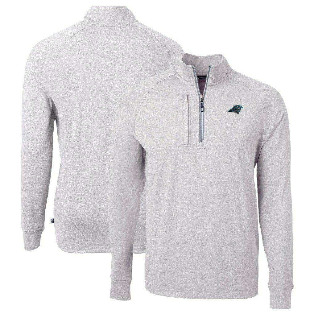 Carolina Panthers Cutter & Buck Big & Tall Adapt Eco Knit Quarter-Zip Pullover Top Heather Gray - NFL