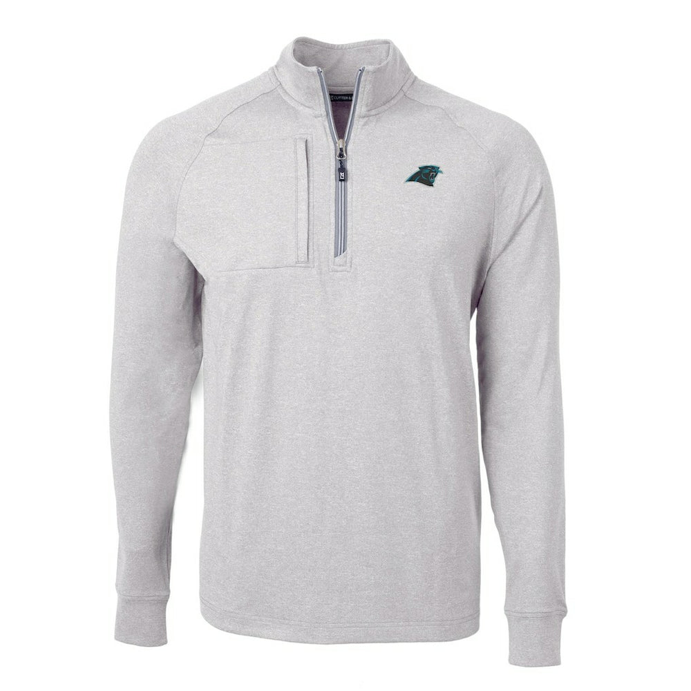 Carolina Panthers Cutter & Buck Big & Tall Adapt Eco Knit Quarter-Zip Pullover Top Heather Gray - NFL