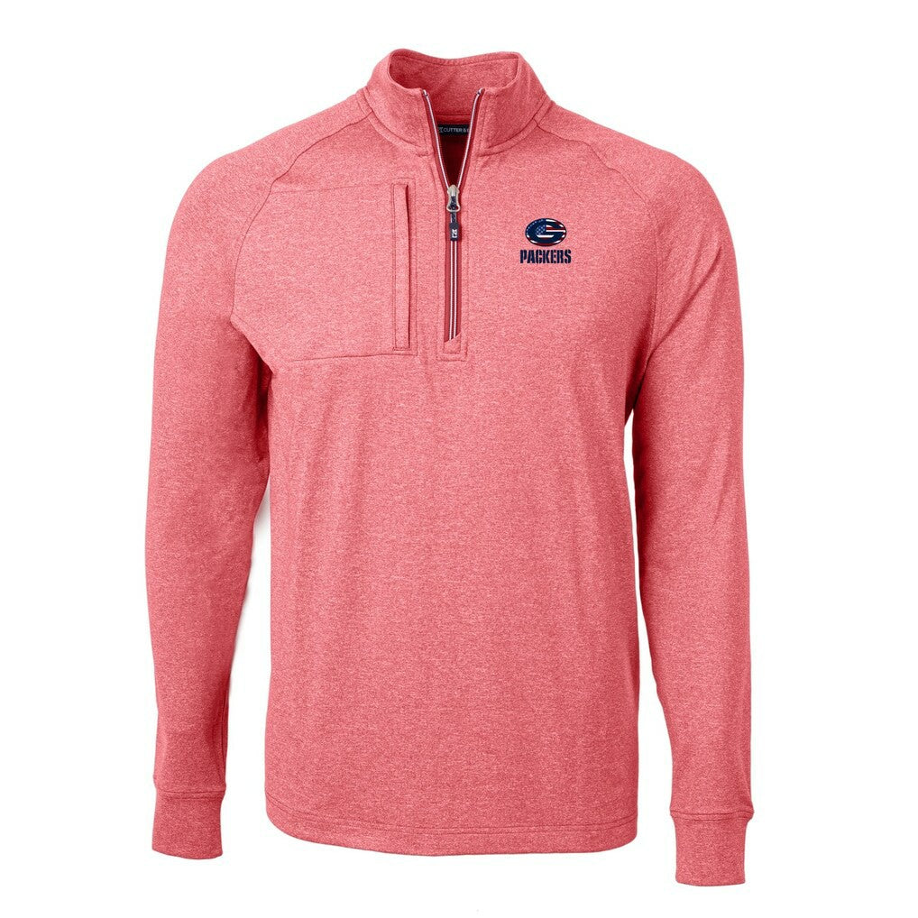Green Bay Packers Cutter & Buck Big & Tall Adapt Eco Knit Quarter-Zip Pullover Top Heather Red - NFL
