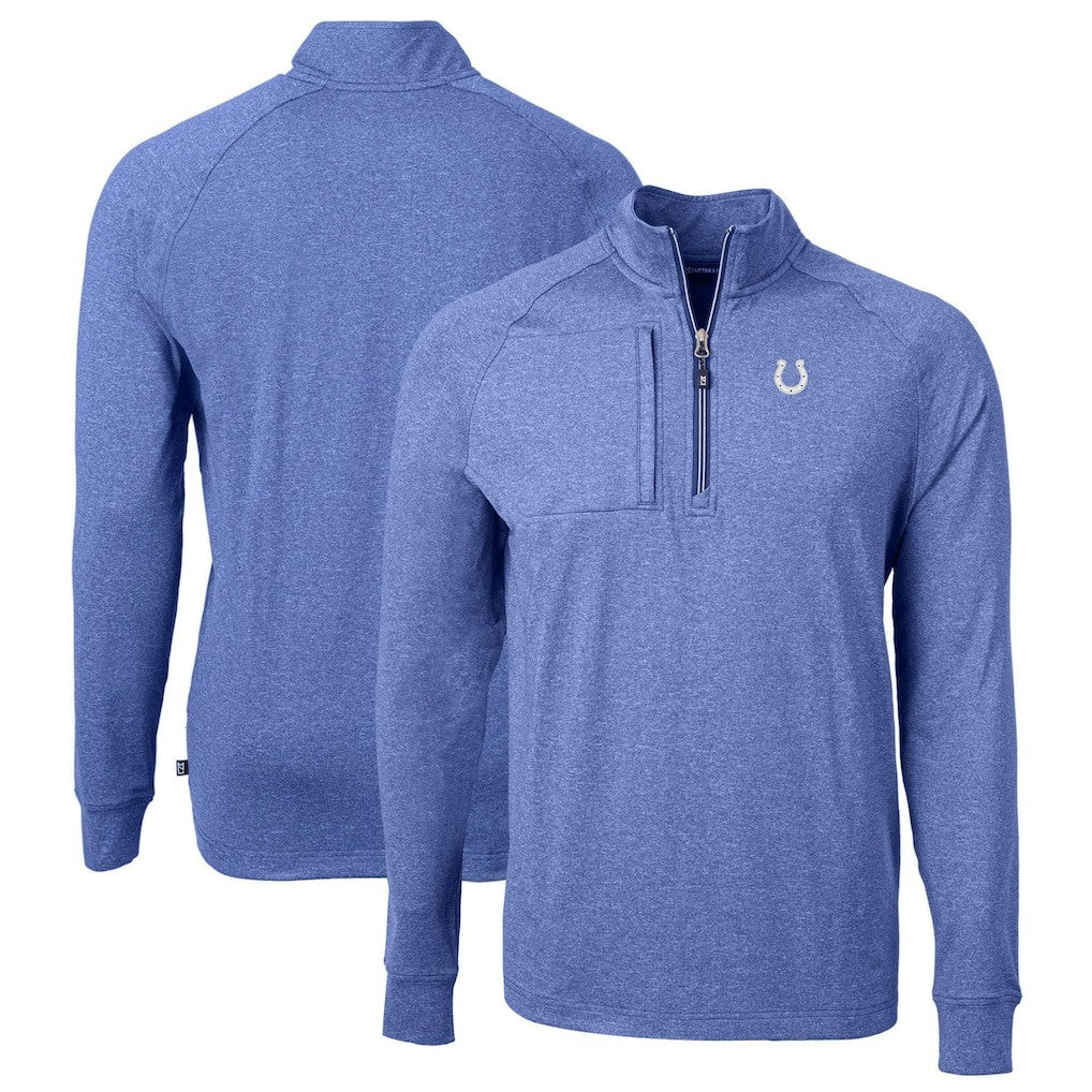 Indianapolis Colts Cutter & Buck Big & Tall Adapt Eco Knit Quarter-Zip Pullover Top Heather Royal - NFL