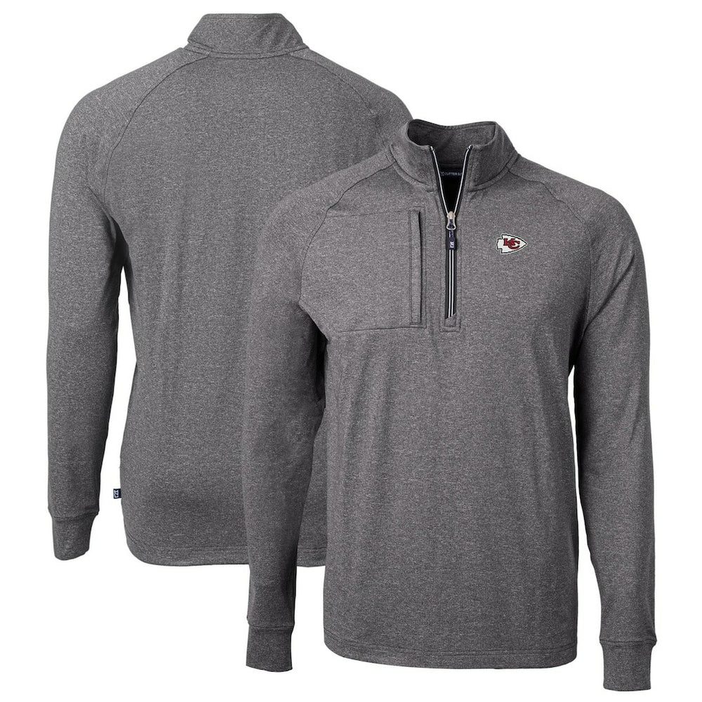 Kansas City Chiefs Cutter & Buck Big & Tall Adapt Eco Knit Quarter-Zip Pullover Top Heather Black - NFL