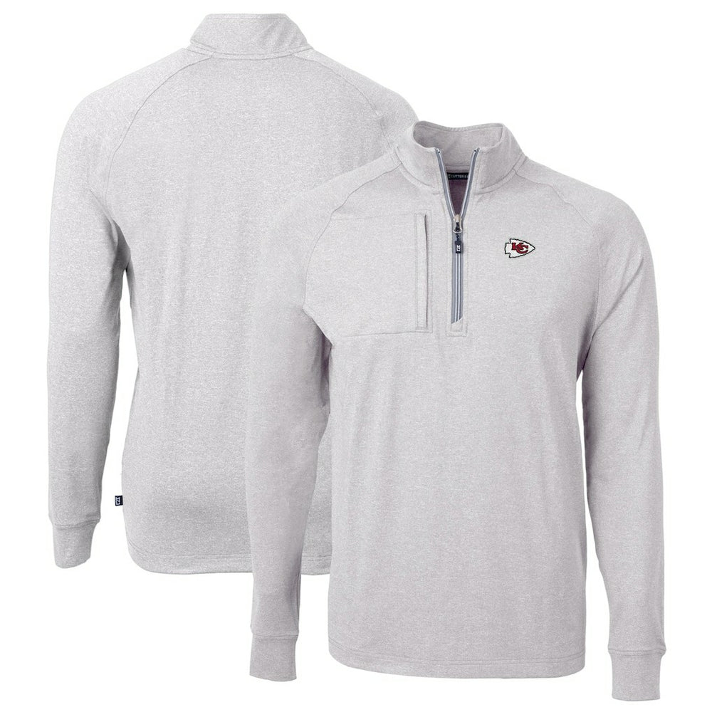 Kansas City Chiefs Cutter & Buck Big & Tall Adapt Eco Knit Quarter-Zip Pullover Top Heather Gray - NFL