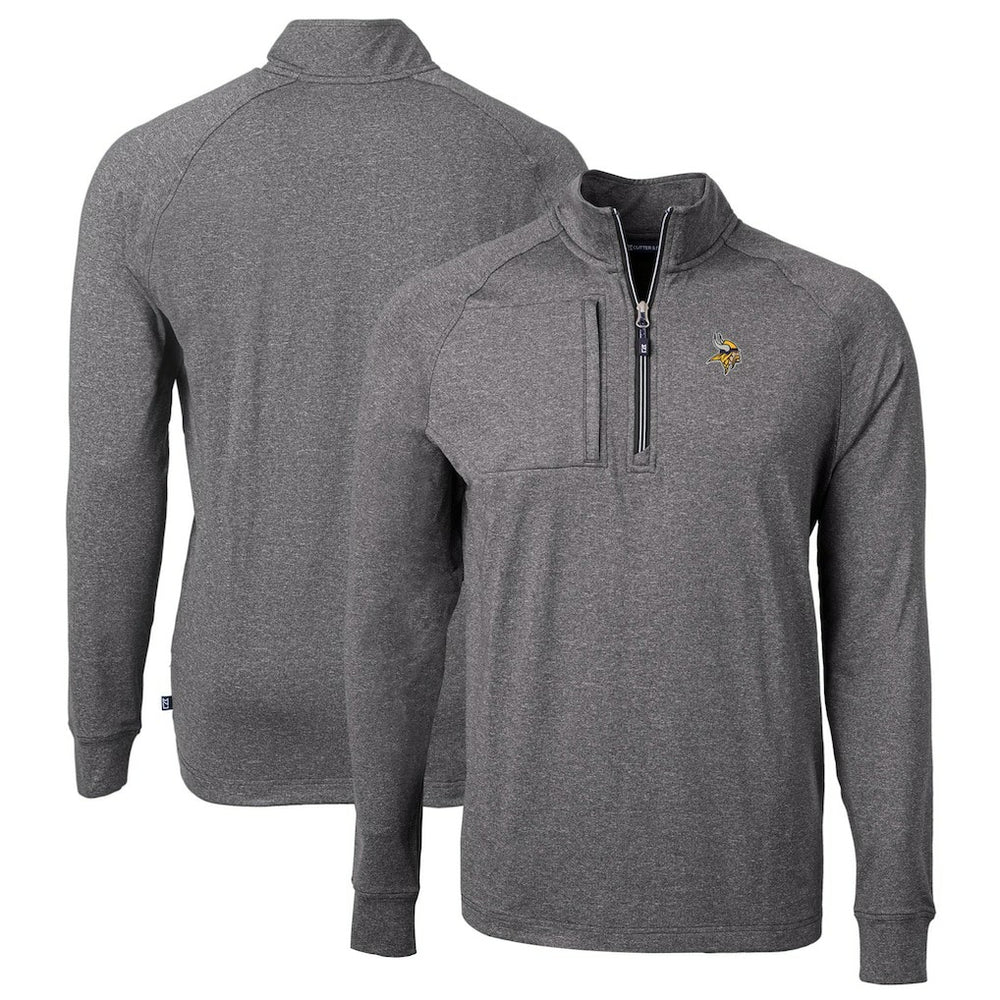 Minnesota Vikings Cutter & Buck Big & Tall Adapt Eco Knit Quarter-Zip Pullover Top Heather Black - NFL