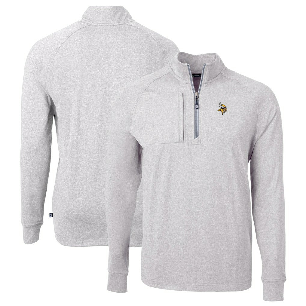 Minnesota Vikings Cutter & Buck Big & Tall Adapt Eco Knit Quarter-Zip Pullover Top Heather Gray - NFL