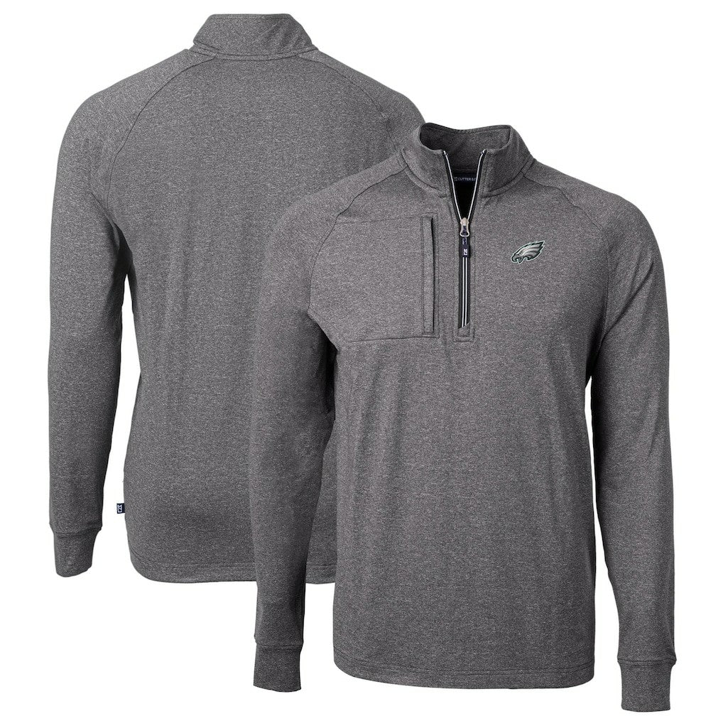 Philadelphia Eagles Cutter & Buck Big & Tall Adapt Eco Knit Quarter-Zip Pullover Top Heather Black - NFL