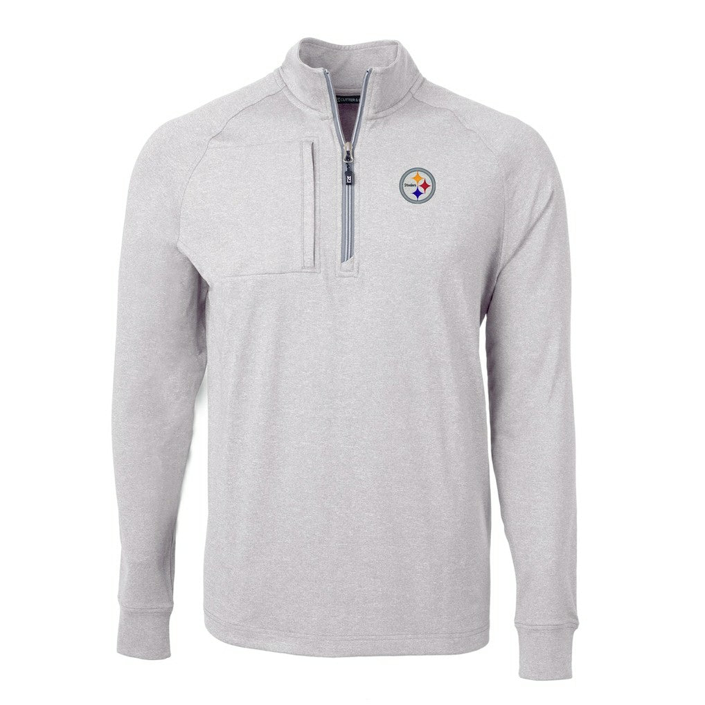 Pittsburgh Steelers Cutter & Buck Big & Tall Adapt Eco Knit Quarter-Zip Pullover Top Heather Gray - NFL