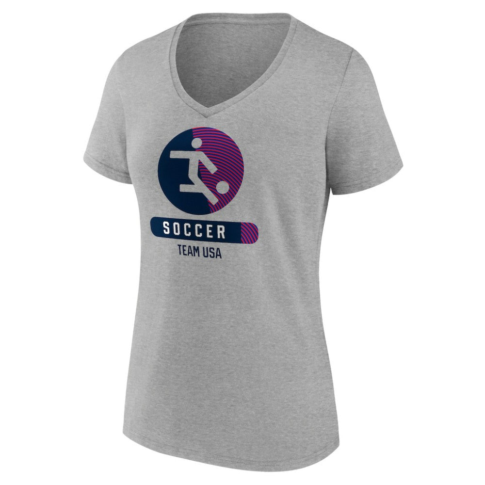 US Soccer Women's Radiating Victory V-Neck T-Shirts - Heather Gray