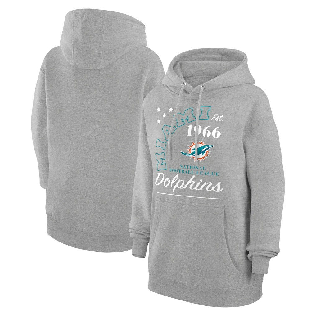 Miami Dolphins Starter Unisex Arch Team Fleece Pullover Hoodie Heather Gray - NFL