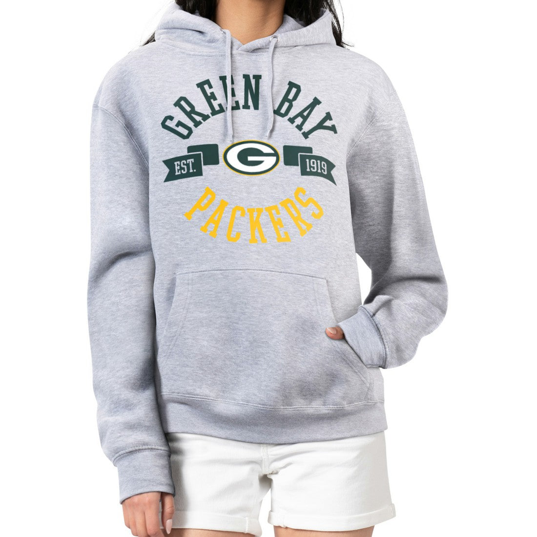 Green Bay Packers G-III 4Her by Carl Banks Women's City Graphic Team Fleece Pullover Hoodie Heather Gray - NFL