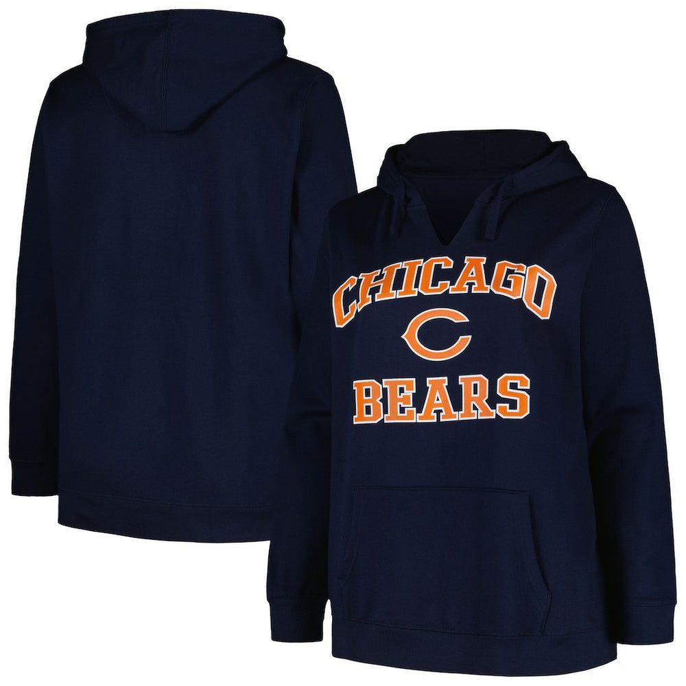 Chicago Bears Women's Plus Size Heart and Soul V-Neck Pullover Hoodie Navy - Fanatics