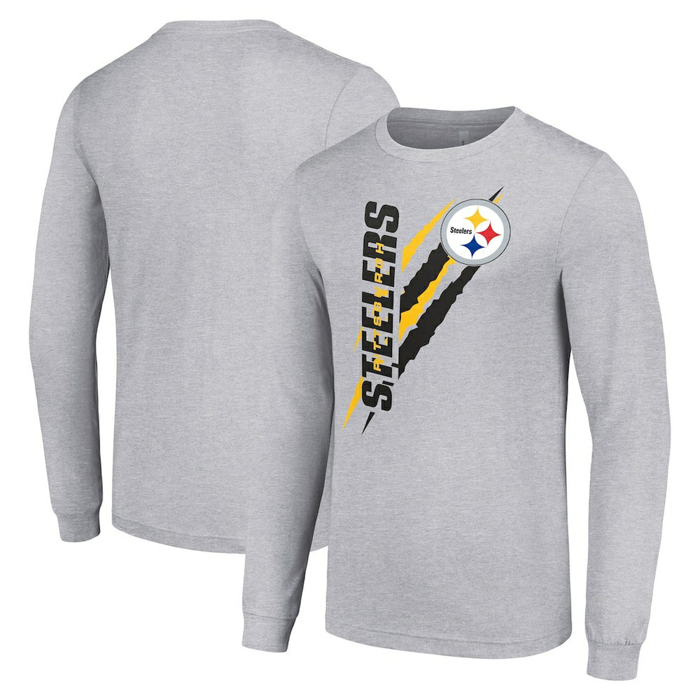 Pittsburgh Steelers Starter Color Scratch Long Sleeve T-Shirt Heather Gray - NFL