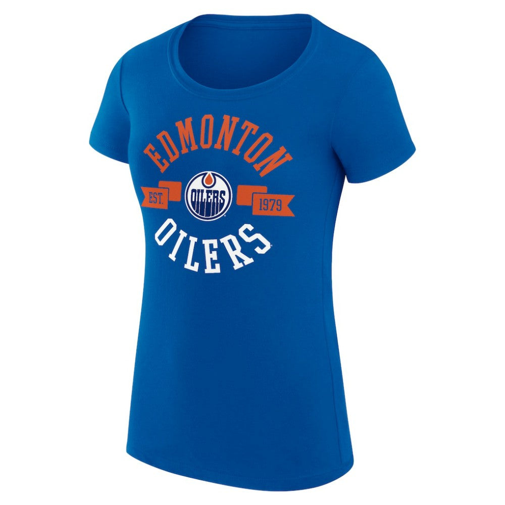 Edmonton Oilers - G-III 4Her by Carl Banks Women's Super-Slim Fit Lightweight City Graphic Sport Crewneck T-Shirt Royal