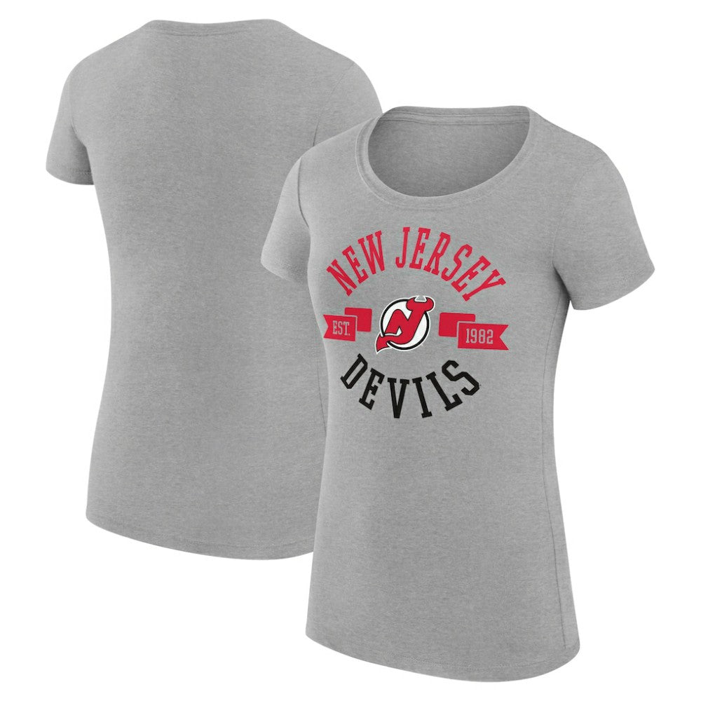 New Jersey Devils - G-III 4Her by Carl Banks Women's Super-Slim Fit Lightweight City Graphic Sport Crewneck T-Shirt Heather Gray