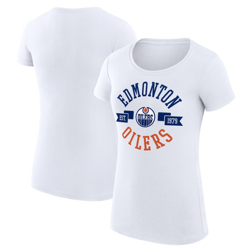 Edmonton Oilers - G-III 4Her by Carl Banks Women's Super-Slim Fit Lightweight City Graphic Sport Crewneck T-Shirt White