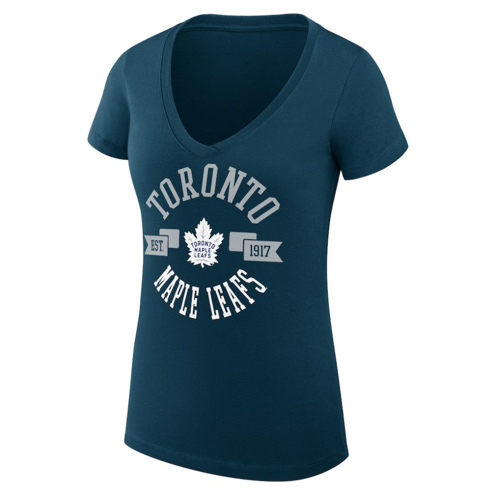 Toronto Maple Leafs - G-III 4Her by Carl Banks Women's Super-Slim Fit Lightweight City Graphic V-Neck T-Shirt Navy