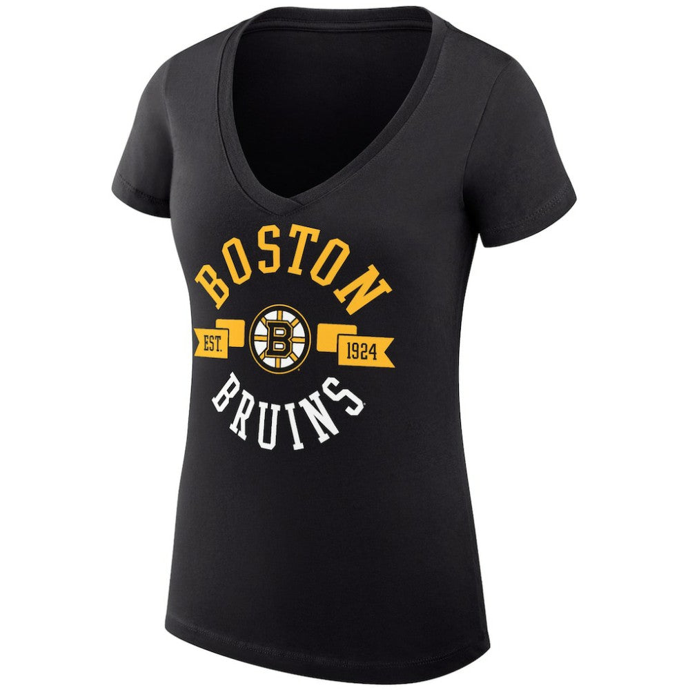 Boston Bruins G-III 4Her by Carl Banks Women's Super-Slim Fit Lightweight City Graphic V-Neck T-Shirt Black