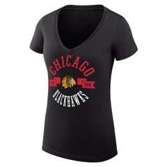 Chicago Blackhawks G-III 4Her by Carl Banks Women's Super-Slim Fit Lightweight City Graphic V-Neck T-Shirt Black