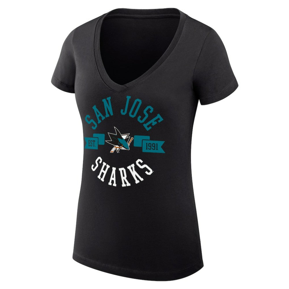 San Jose Sharks - G-III 4Her by Carl Banks Women's Super-Slim Fit Lightweight City Graphic V-Neck T-Shirt Black