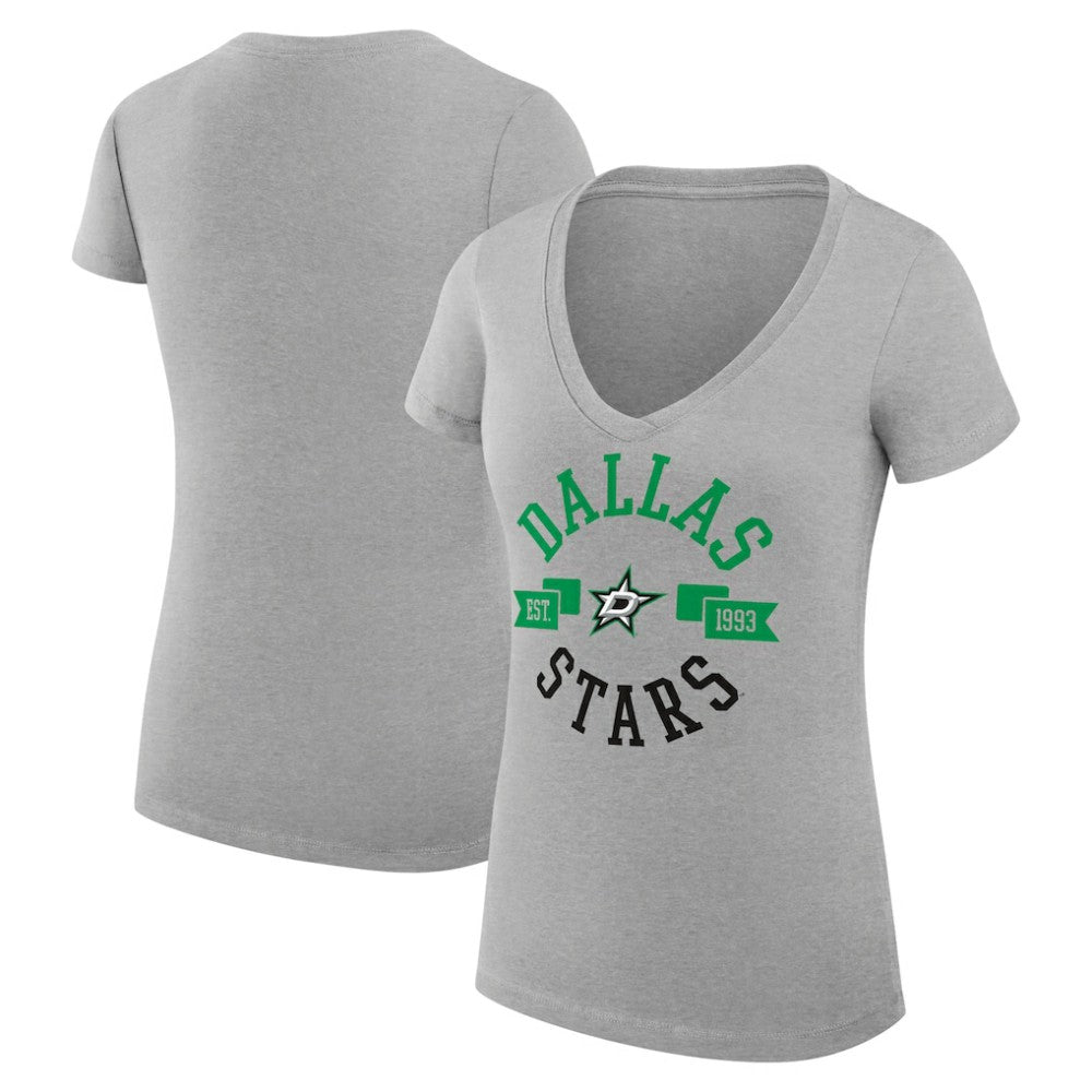 Dallas Stars - G-III 4Her by Carl Banks Women's Super-Slim Fit Lightweight City Graphic V-Neck T-Shirt Heather Gray
