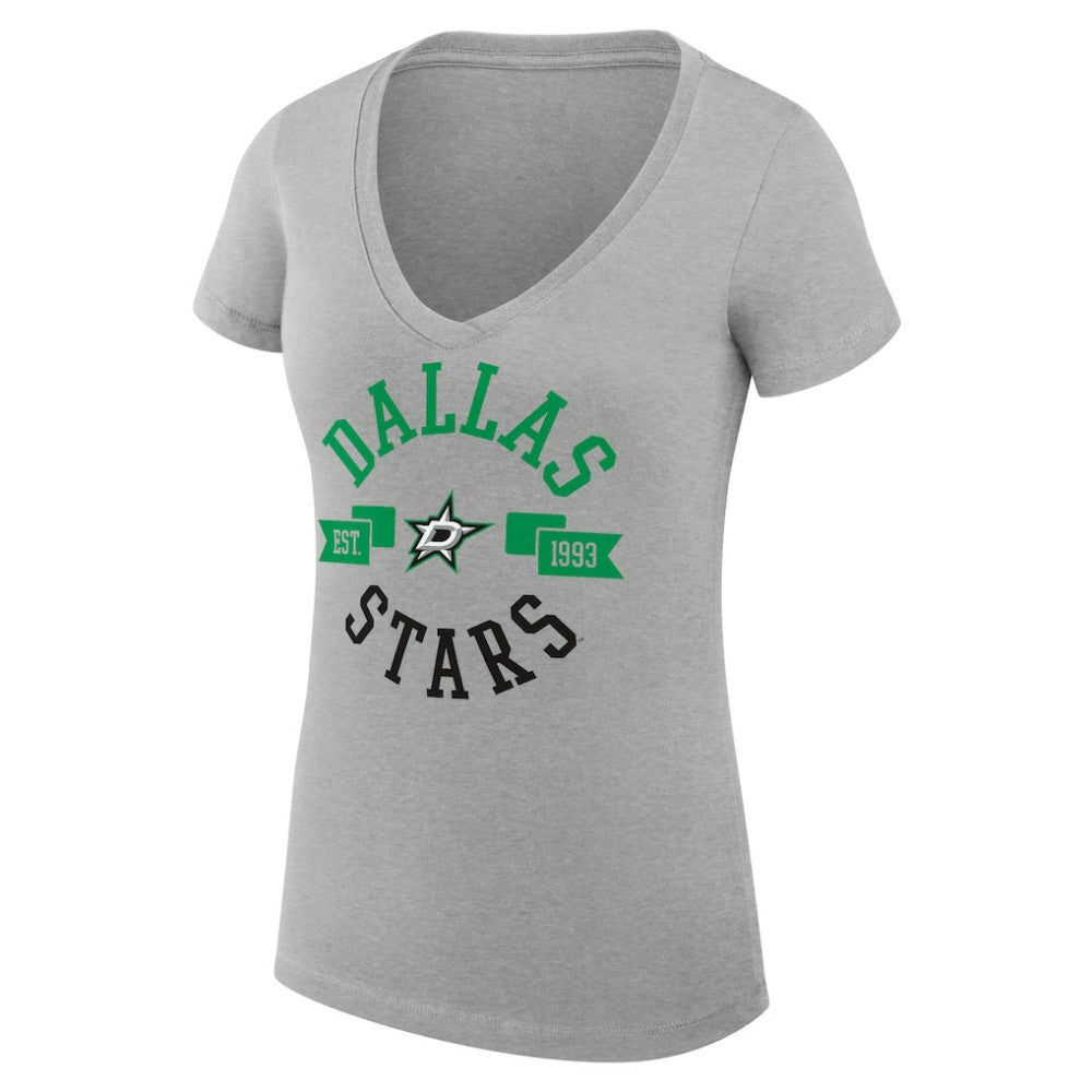 Dallas Stars - G-III 4Her by Carl Banks Women's Super-Slim Fit Lightweight City Graphic V-Neck T-Shirt Heather Gray