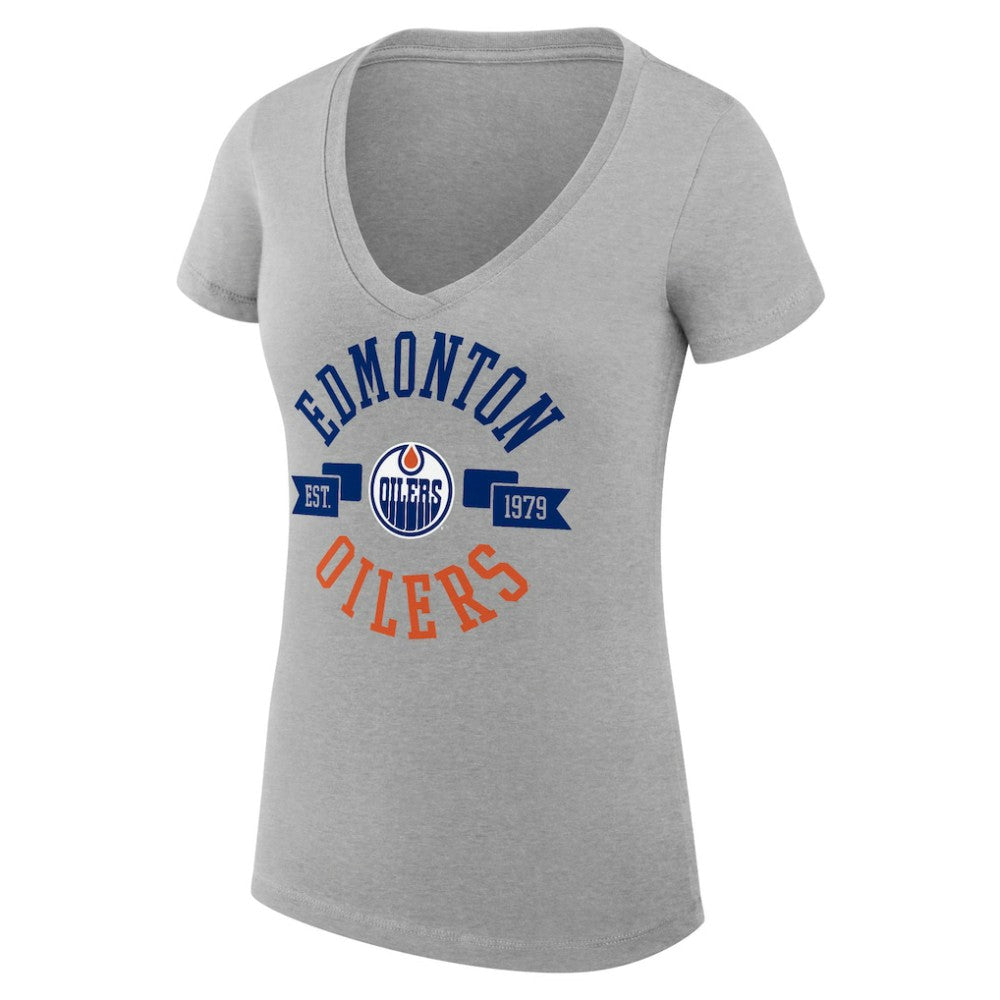 Edmonton Oilers - G-III 4Her by Carl Banks Women's Super-Slim Fit Lightweight City Graphic V-Neck T-Shirt Heather Gray