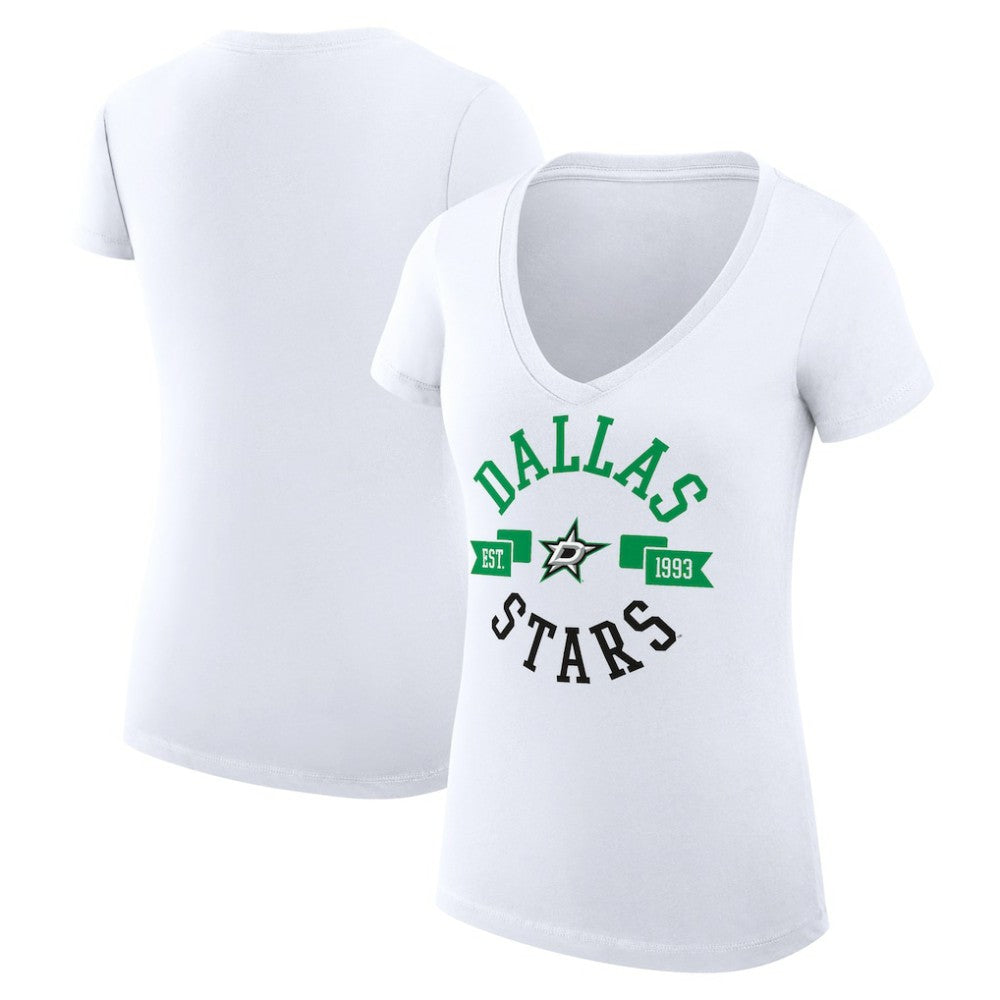 Dallas Stars - G-III 4Her by Carl Banks Women's Super-Slim Fit Lightweight City Graphic V-Neck T-Shirt White