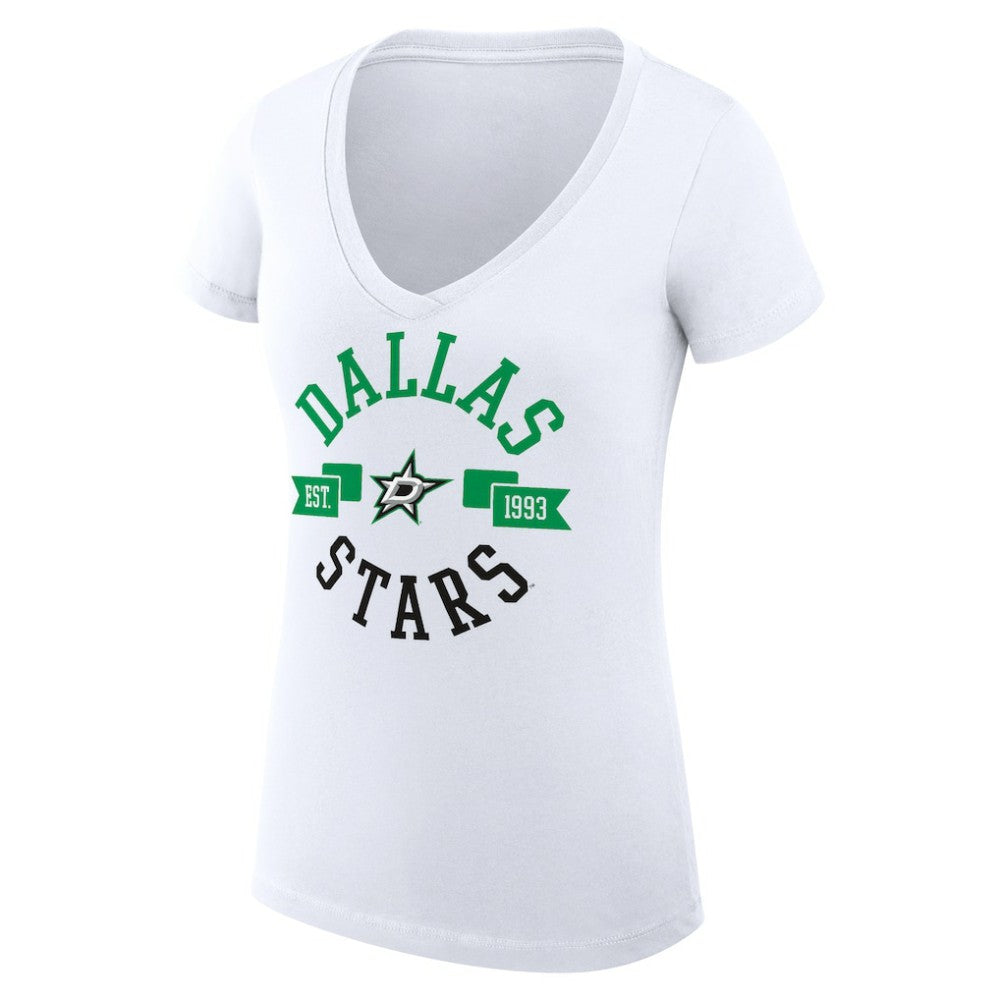 Dallas Stars - G-III 4Her by Carl Banks Women's Super-Slim Fit Lightweight City Graphic V-Neck T-Shirt White