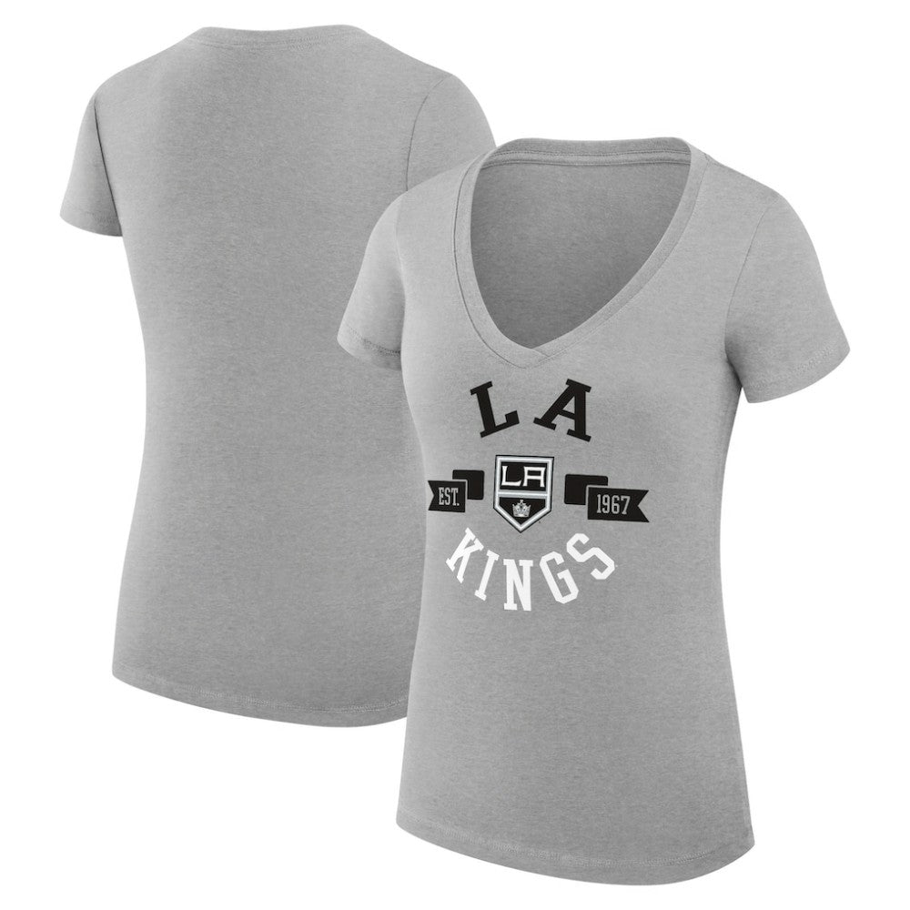 Los Angeles Kings - G-III 4Her by Carl Banks Women's Super-Slim Fit Lightweight City Graphic V-Neck T-Shirt Heather Gray