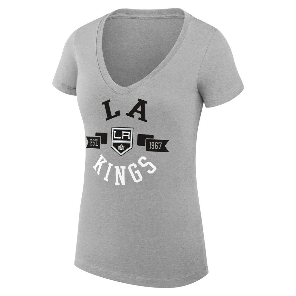 Los Angeles Kings - G-III 4Her by Carl Banks Women's Super-Slim Fit Lightweight City Graphic V-Neck T-Shirt Heather Gray