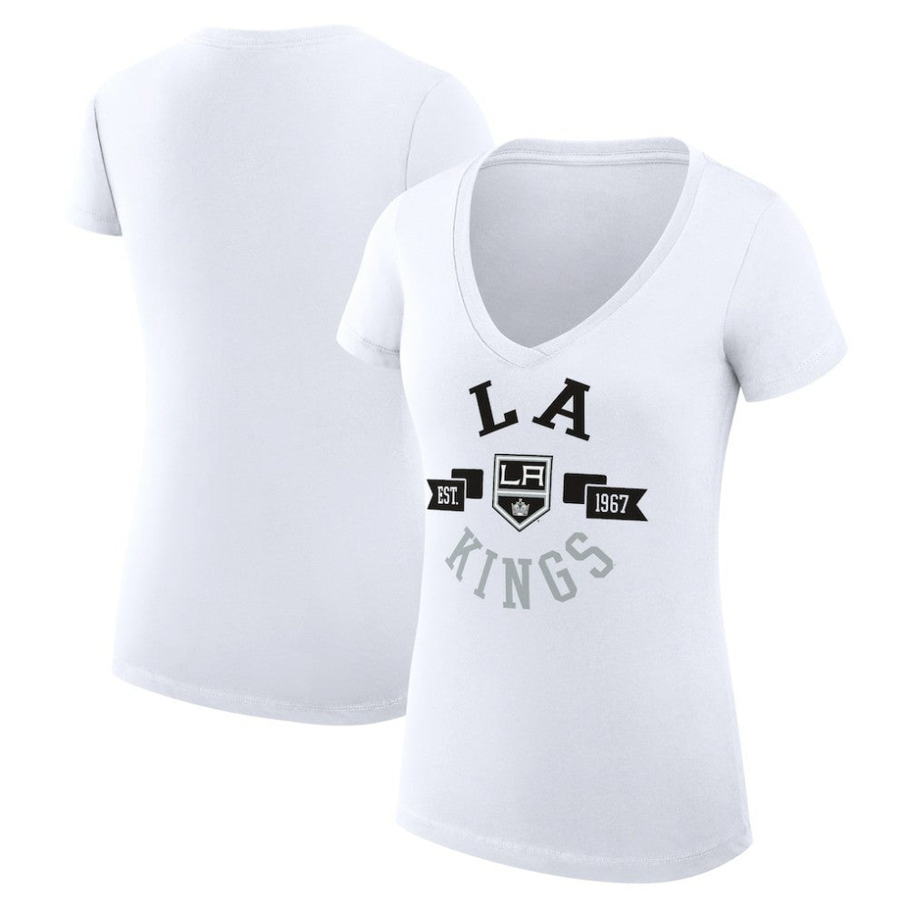 Los Angeles Kings - G-III 4Her by Carl Banks Women's Super-Slim Fit Lightweight City Graphic V-Neck T-Shirt White