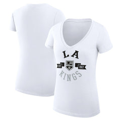 Los Angeles Kings - G-III 4Her by Carl Banks Women's Super-Slim Fit Lightweight City Graphic V-Neck T-Shirt White