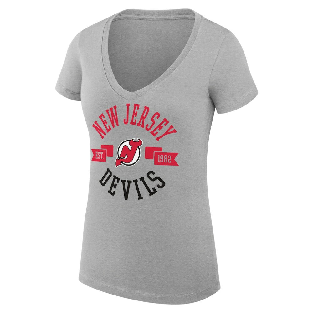 New Jersey Devils - G-III 4Her by Carl Banks Women's Super-Slim Fit Lightweight City Graphic V-Neck T-Shirt Heather Gray