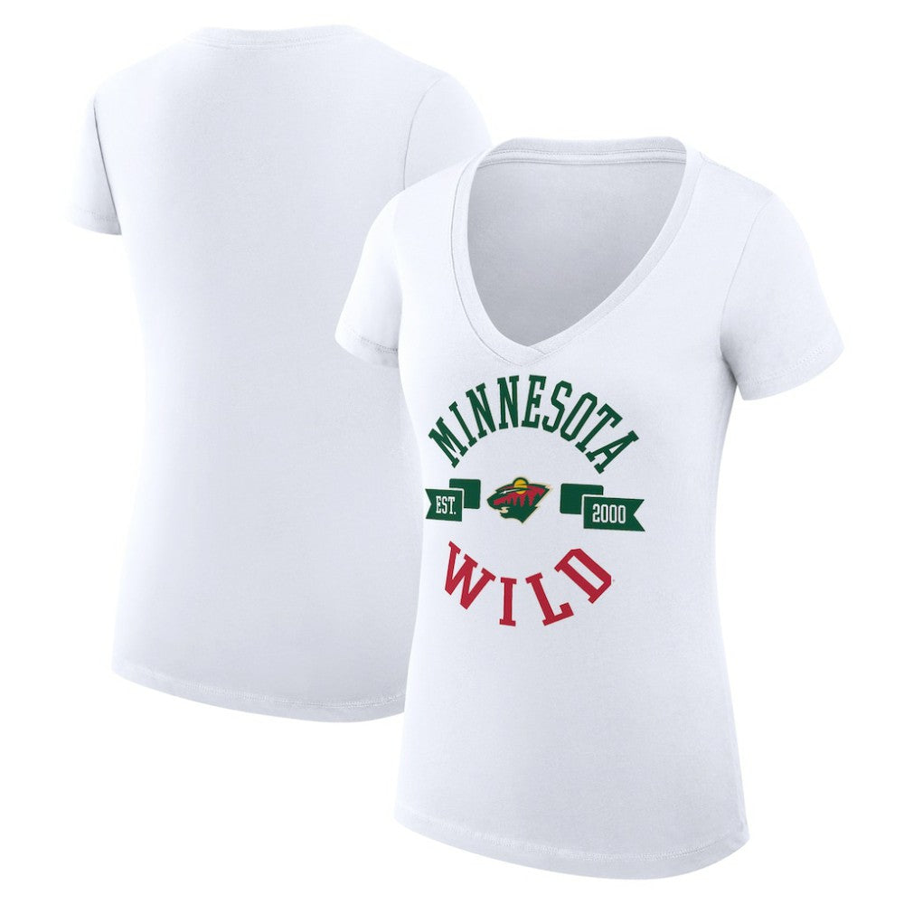 Minnesota Wild - G-III 4Her by Carl Banks Women's Super-Slim Fit Lightweight City Graphic V-Neck T-Shirt White