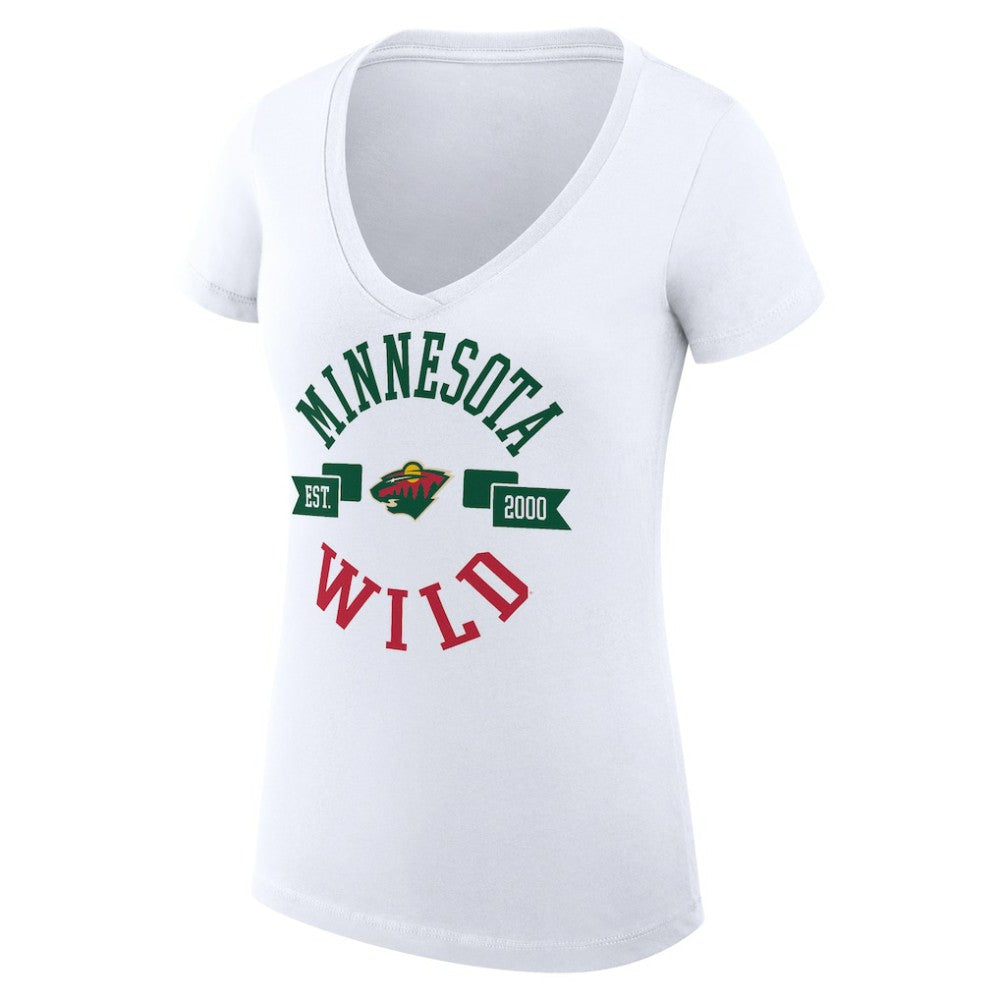 Minnesota Wild - G-III 4Her by Carl Banks Women's Super-Slim Fit Lightweight City Graphic V-Neck T-Shirt White