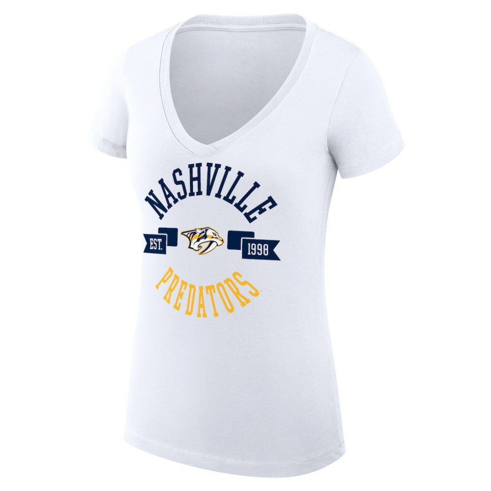 Nashville Predators - G-III 4Her by Carl Banks Women's Super-Slim Fit Lightweight City Graphic V-Neck T-Shirt White