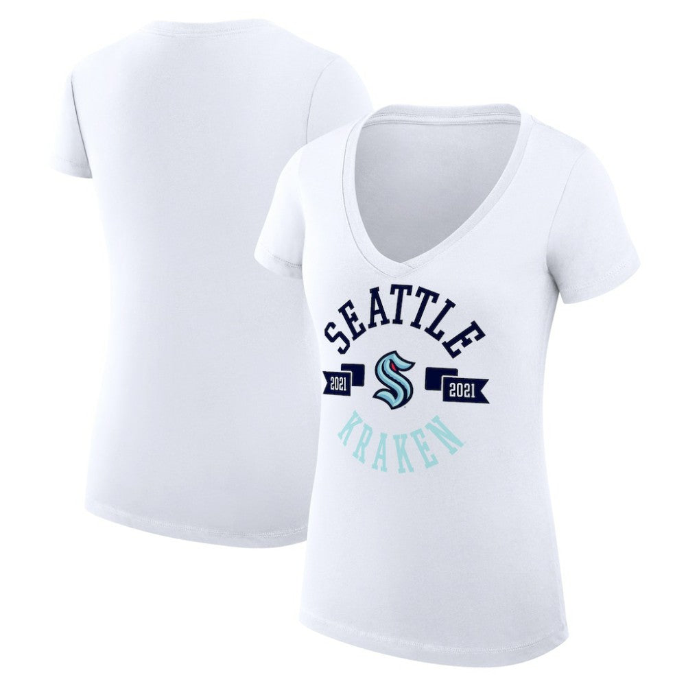 Seattle Kraken G-III 4Her by Carl Banks Women's Super-Slim Fit Lightweight City Graphic V-Neck T-Shirt White