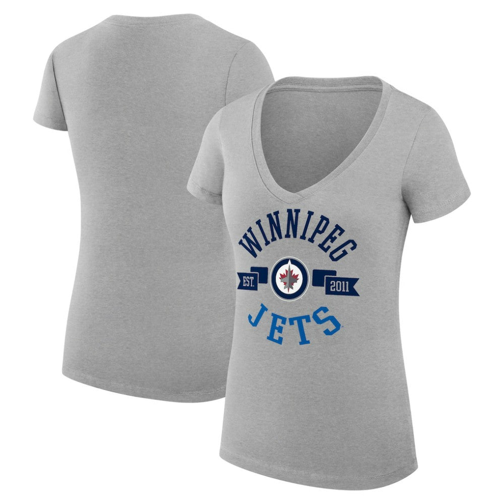 Winnipeg Jets - G-III 4Her by Carl Banks Women's Super-Slim Fit Lightweight City Graphic V-Neck T-Shirt Heather Gray