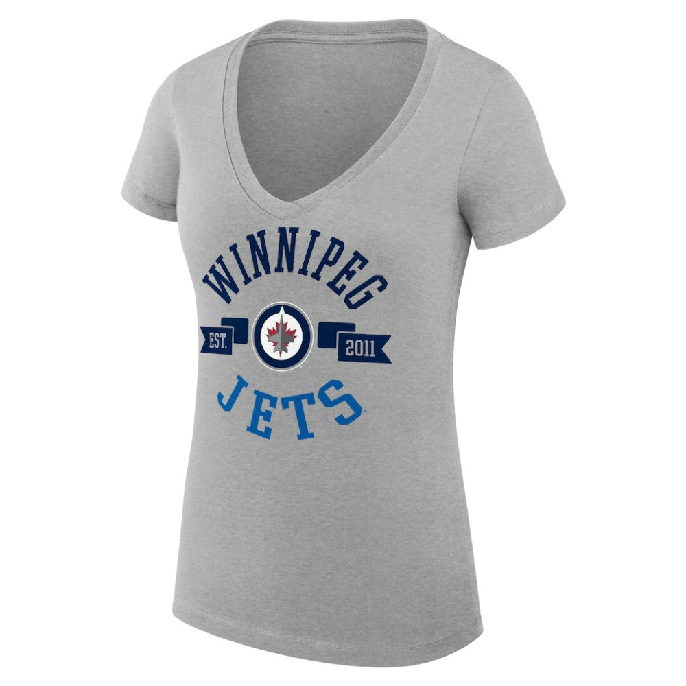 Winnipeg Jets - G-III 4Her by Carl Banks Women's Super-Slim Fit Lightweight City Graphic V-Neck T-Shirt Heather Gray