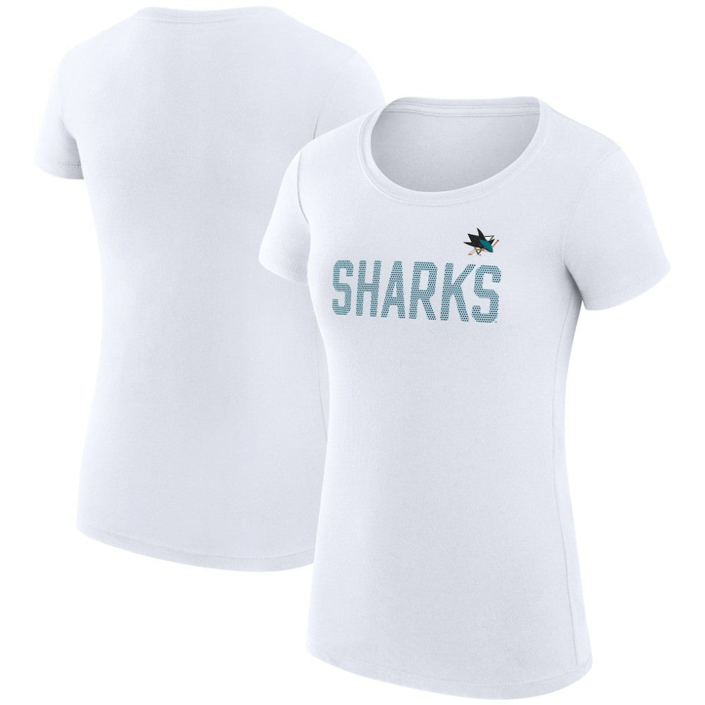 San Jose Sharks - G-III 4Her by Carl Banks Women's Super-Slim Fit Lightweight Dot Print Team T-Shirt White