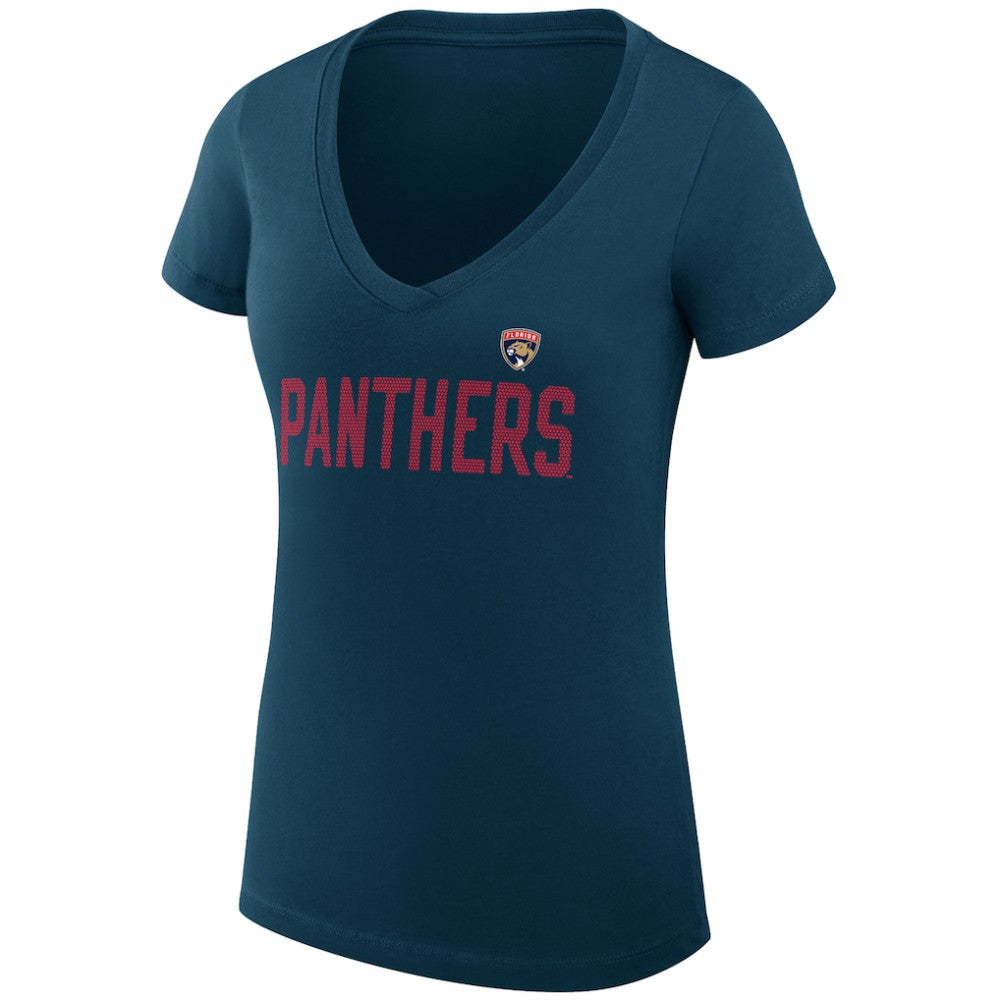 Florida Panthers - G-III 4Her by Carl Banks Women's Super-Slim Fit Lightweight Dot Print Team V-Neck T-Shirt Navy
