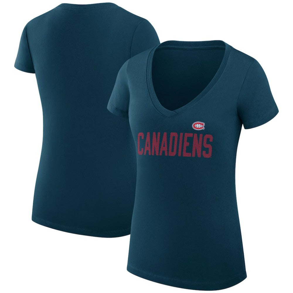 Montreal Canadiens - G-III 4Her by Carl Banks Women's Super-Slim Fit Lightweight Dot Print Team V-Neck T-Shirt Navy
