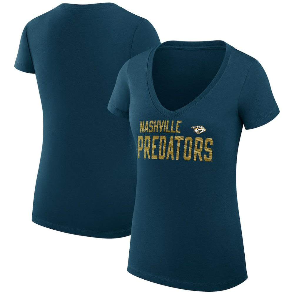 Nashville Predators - G-III 4Her by Carl Banks Women's Super-Slim Fit Lightweight Dot Print Team V-Neck T-Shirt Navy