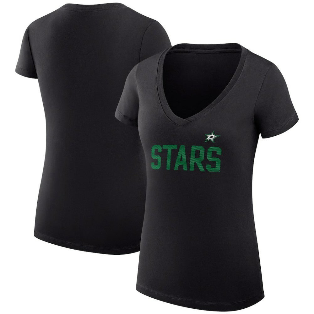 Dallas Stars - G-III 4Her by Carl Banks Women's Super-Slim Fit Lightweight Dot Print Team V-Neck T-Shirt Black