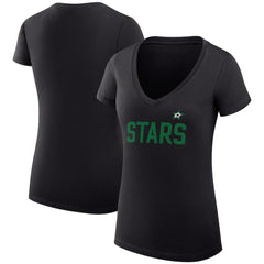 Dallas Stars - G-III 4Her by Carl Banks Women's Super-Slim Fit Lightweight Dot Print Team V-Neck T-Shirt Black